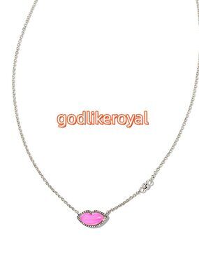 Lips Silver Pendant Necklace in Hot Pink Mother-of-Pearl